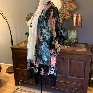 Pretty Floral Dotted Swiss Fringed Kimono